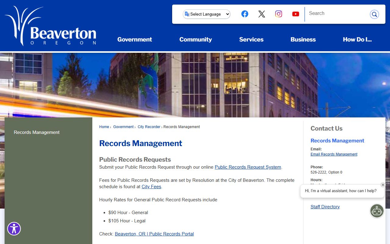 Beaverton phone directory City Recorder resource page
