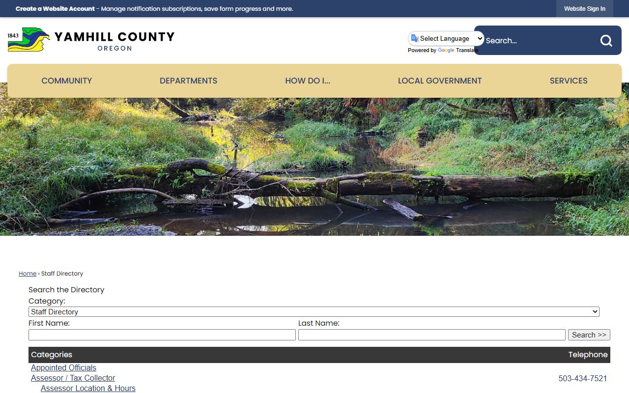 Yamhill County office resource for the phone directory